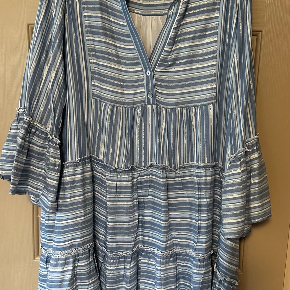 Elegant Blue Striped Tunic Dress
